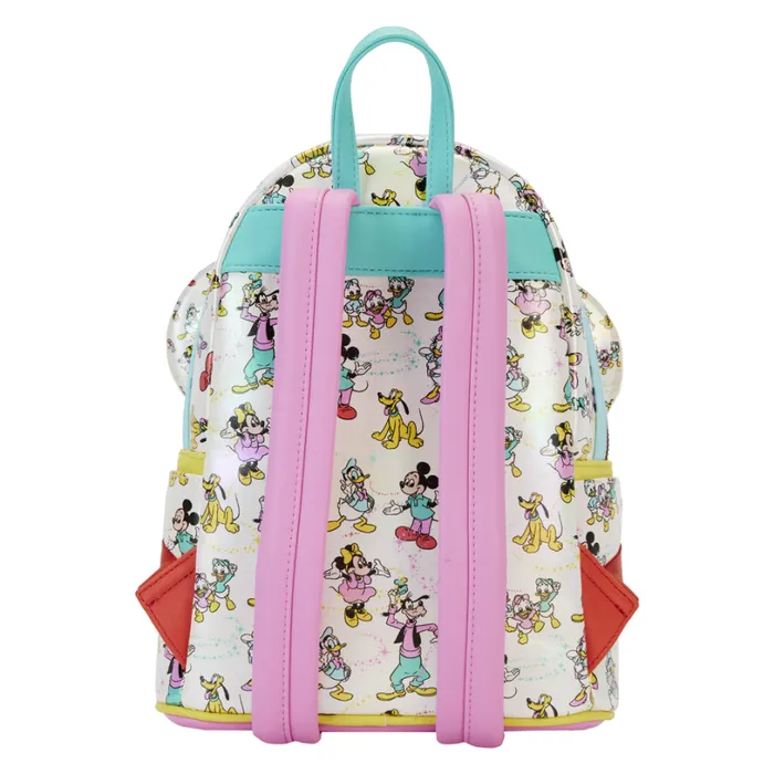 Disney100 Mickey and Friends Classic AllOver Print Iridescent Mini Backpack With Ear Headband Unisex Loungefly Backpacks Disney100 Mickey and Friends Classic AllOver Print Iridescent Mini Backpack With Ear Headband Unisex Loungefly Backpacks