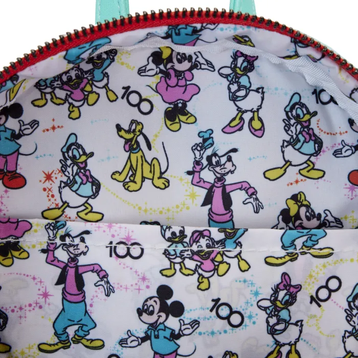 Disney100 Mickey and Friends Classic AllOver Print Iridescent Mini Backpack With Ear Headband Unisex Loungefly Backpacks Disney100 Mickey and Friends Classic AllOver Print Iridescent Mini Backpack With Ear Headband Unisex Loungefly Backpacks