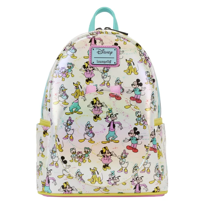 Disney100 Mickey and Friends Classic AllOver Print Iridescent Mini Backpack With Ear Headband Unisex Loungefly Backpacks Disney100 Mickey and Friends Classic AllOver Print Iridescent Mini Backpack With Ear Headband Unisex Loungefly Backpacks