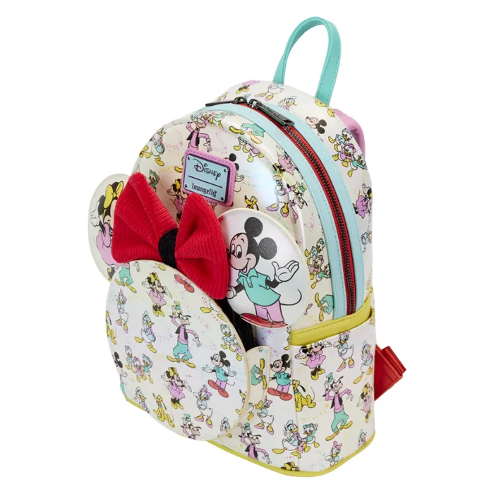 Disney100 Mickey and Friends Classic AllOver Print Iridescent Mini Backpack With Ear Headband Unisex Loungefly Backpacks Disney100 Mickey and Friends Classic AllOver Print Iridescent Mini Backpack With Ear Headband Unisex Loungefly Backpacks
