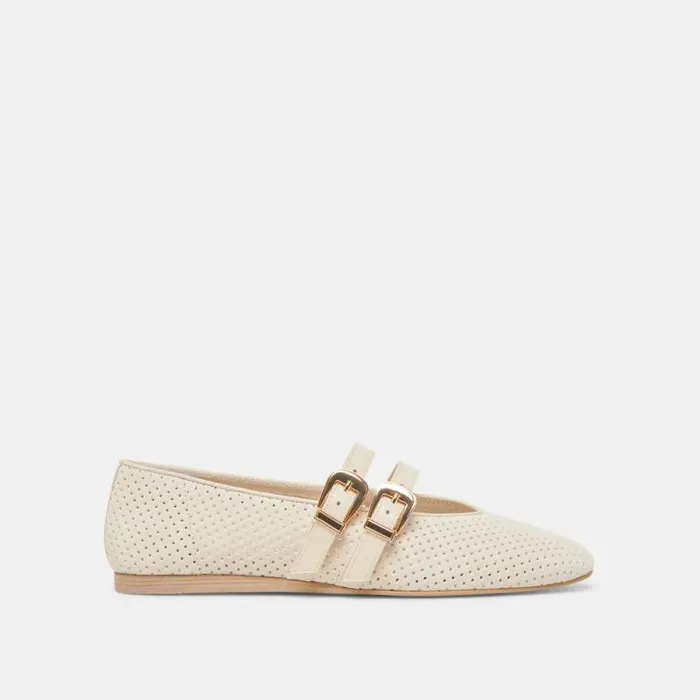 Dolce Vita Baylee Ballet Flats Bone Perforated Suede Women Flats and Loafers
