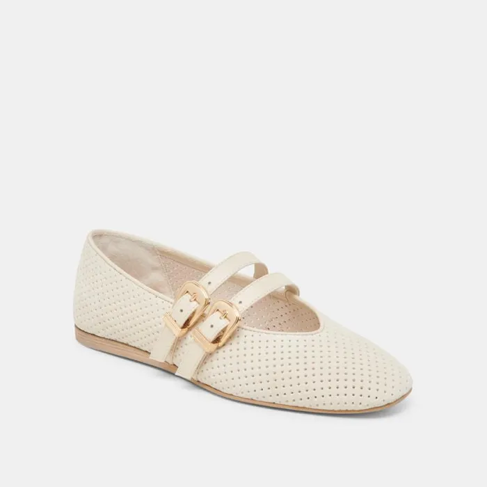 Dolce Vita Baylee Ballet Flats Bone Perforated Suede Women Flats and Loafers