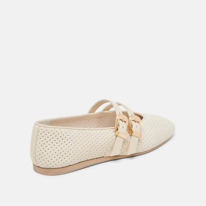 Dolce Vita Baylee Ballet Flats Bone Perforated Suede Women Flats and Loafers