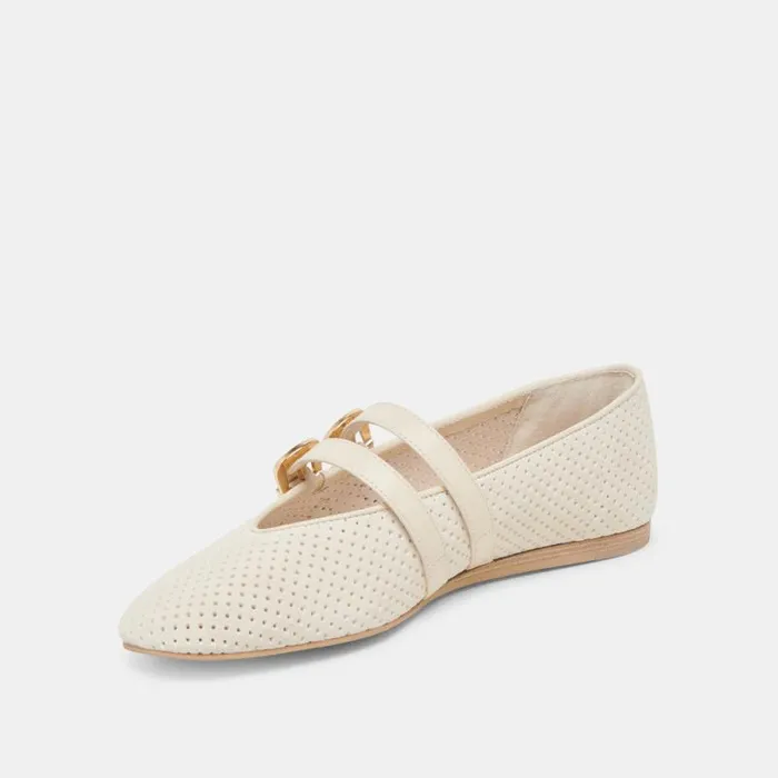 Dolce Vita Baylee Ballet Flats Bone Perforated Suede Women Flats and Loafers