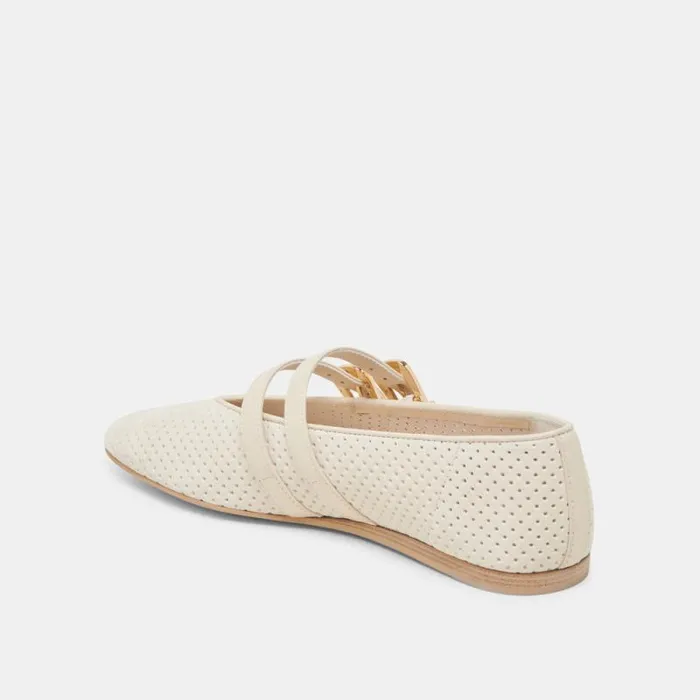 Dolce Vita Baylee Ballet Flats Bone Perforated Suede Women Flats and Loafers