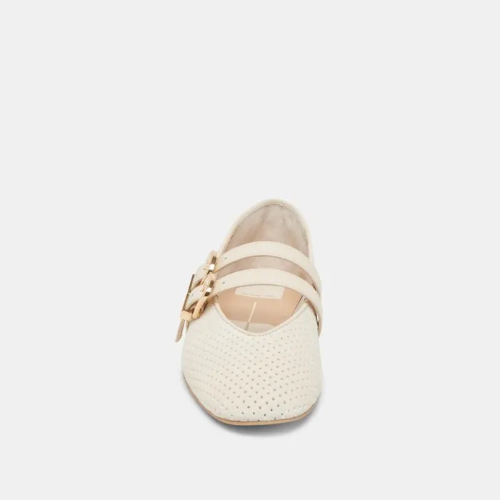 Dolce Vita Baylee Ballet Flats Bone Perforated Suede Women Flats and Loafers
