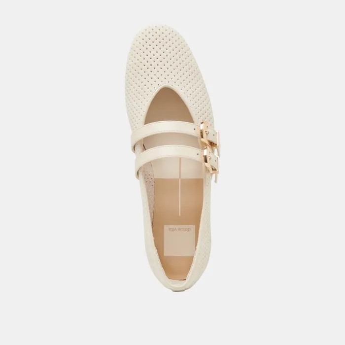 Dolce Vita Baylee Ballet Flats Bone Perforated Suede Women Flats and Loafers