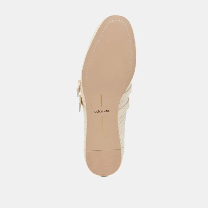 Dolce Vita Baylee Ballet Flats Bone Perforated Suede Women Flats and Loafers