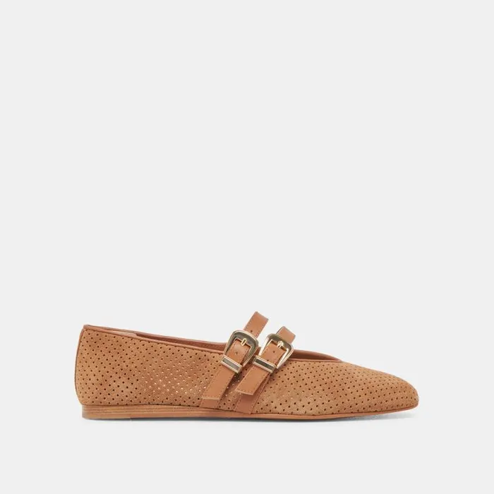 Dolce Vita Baylee Ballet Flats Pecan Perforated Suede Women Flats and Loafers