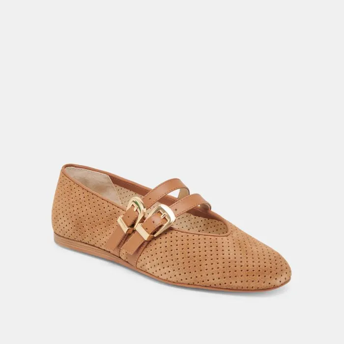 Dolce Vita Baylee Ballet Flats Pecan Perforated Suede Women Flats and Loafers
