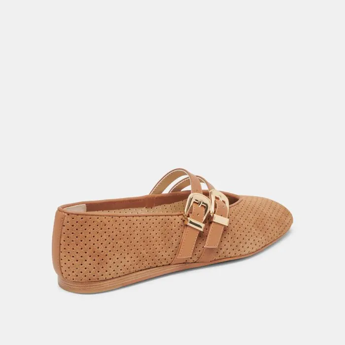 Dolce Vita Baylee Ballet Flats Pecan Perforated Suede Women Flats and Loafers