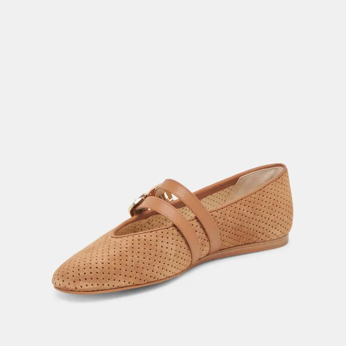 Dolce Vita Baylee Ballet Flats Pecan Perforated Suede Women Flats and Loafers