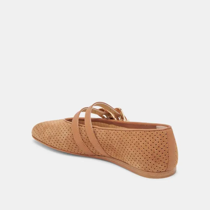 Dolce Vita Baylee Ballet Flats Pecan Perforated Suede Women Flats and Loafers