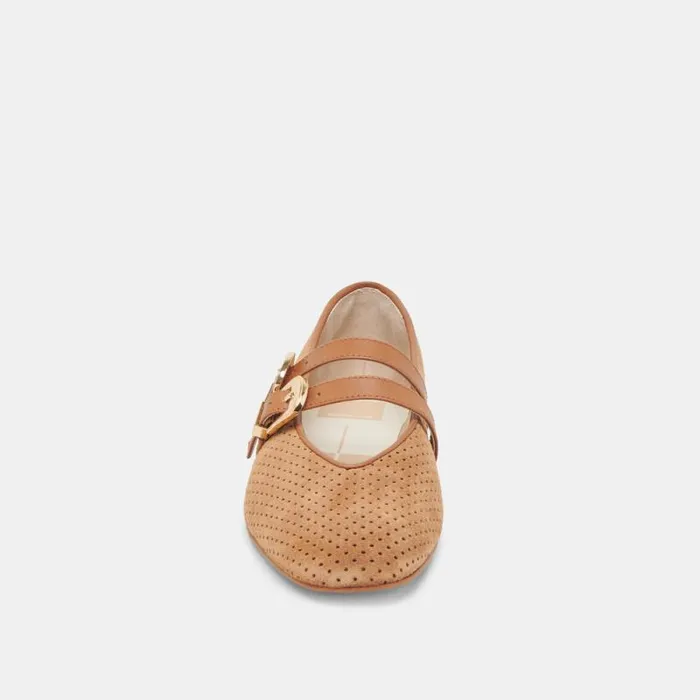 Dolce Vita Baylee Ballet Flats Pecan Perforated Suede Women Flats and Loafers