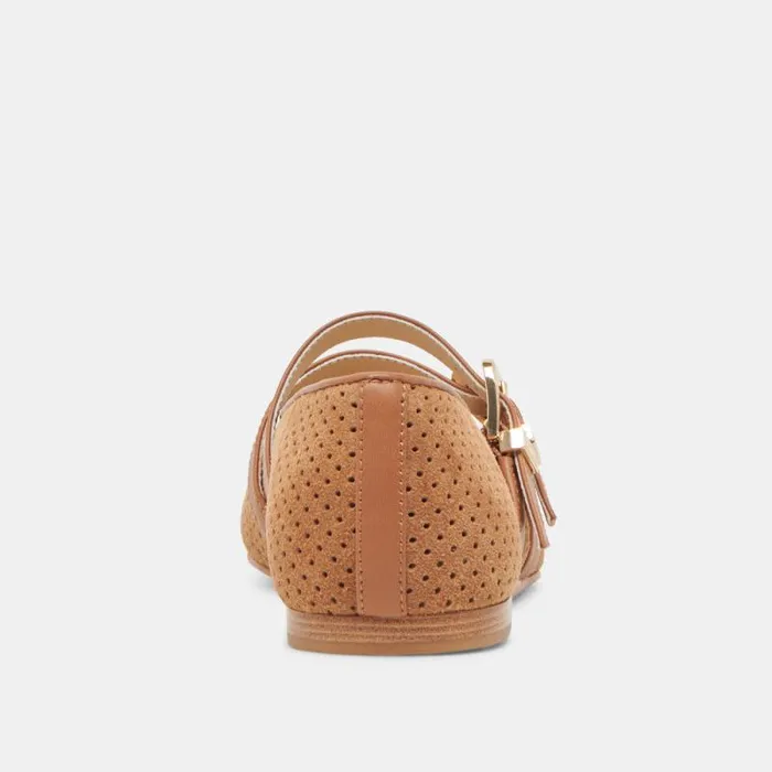 Dolce Vita Baylee Ballet Flats Pecan Perforated Suede Women Flats and Loafers