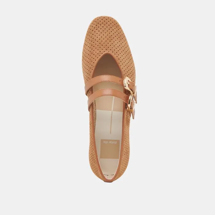 Dolce Vita Baylee Ballet Flats Pecan Perforated Suede Women Flats and Loafers