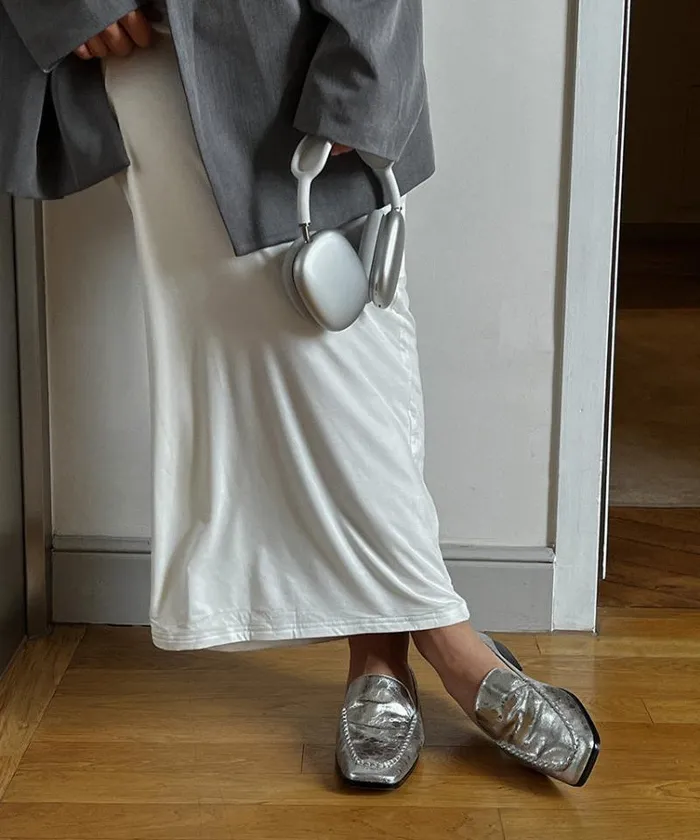 Dolce Vita Beny Wide Flats Silver Distressed Leather Women Flats and Loafers