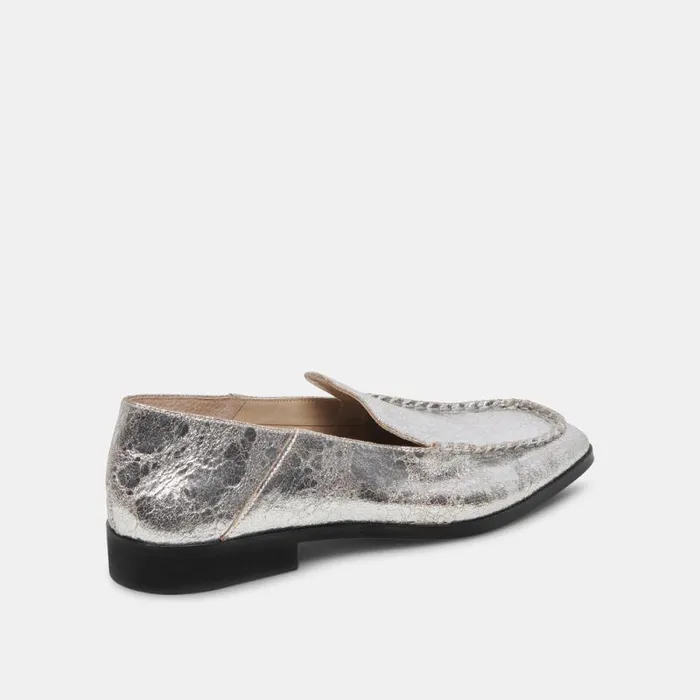 Dolce Vita Beny Wide Flats Silver Distressed Leather Women Flats and Loafers