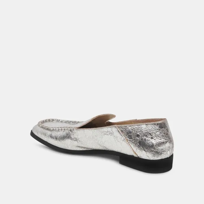 Dolce Vita Beny Wide Flats Silver Distressed Leather Women Flats and Loafers