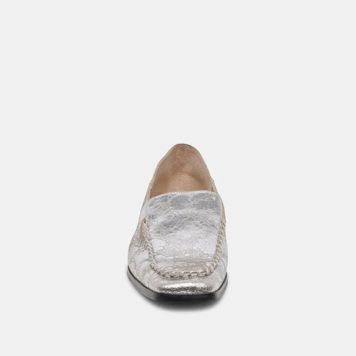 Dolce Vita Beny Wide Flats Silver Distressed Leather Women Flats and Loafers