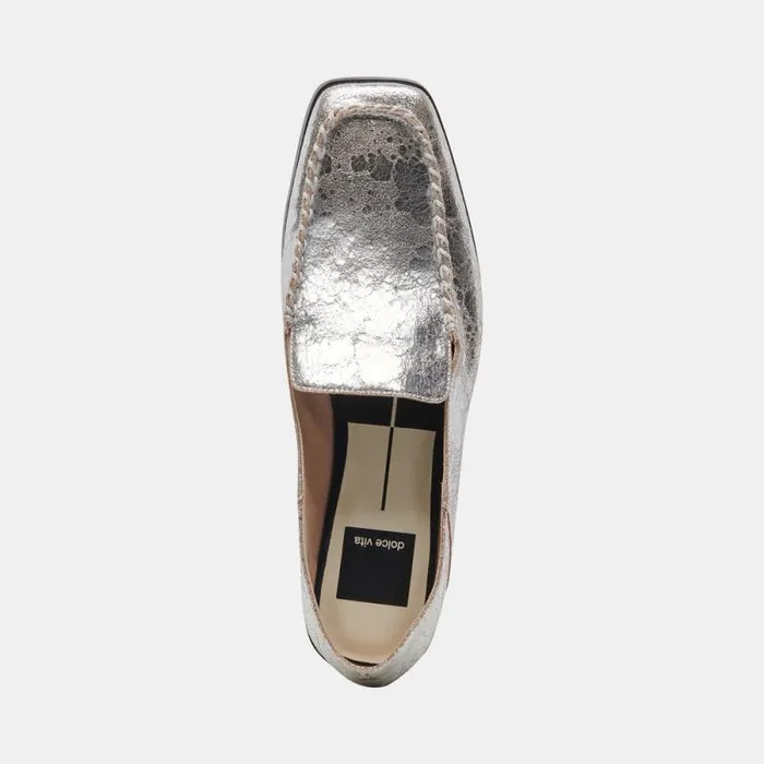 Dolce Vita Beny Wide Flats Silver Distressed Leather Women Flats and Loafers
