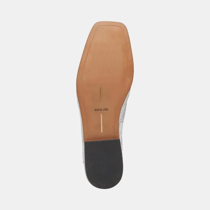 Dolce Vita Beny Wide Flats Silver Distressed Leather Women Flats and Loafers