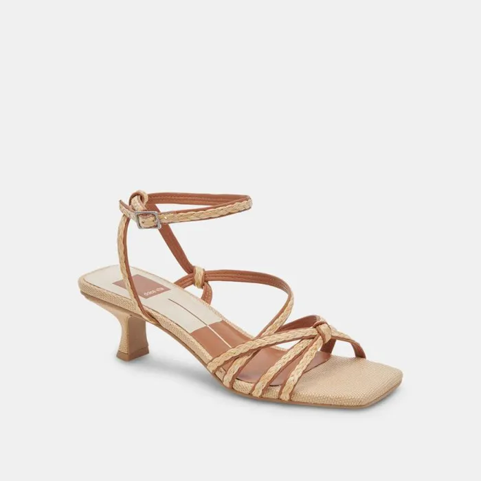 Dolce Vita Bev Braid Wide Heels Brown Natural Jute Women Heels