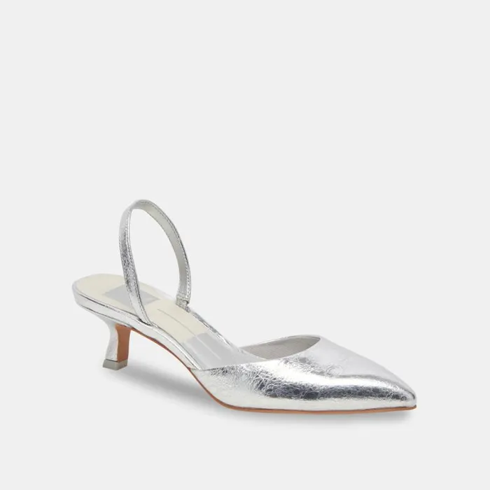 Dolce Vita Corsa Wide Heels Silver Crackled Leather Women Heels