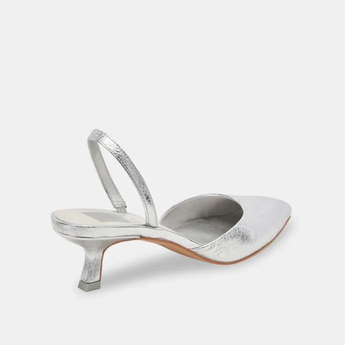 Dolce Vita Corsa Wide Heels Silver Crackled Leather Women Heels