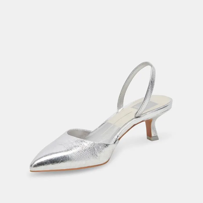 Dolce Vita Corsa Wide Heels Silver Crackled Leather Women Heels