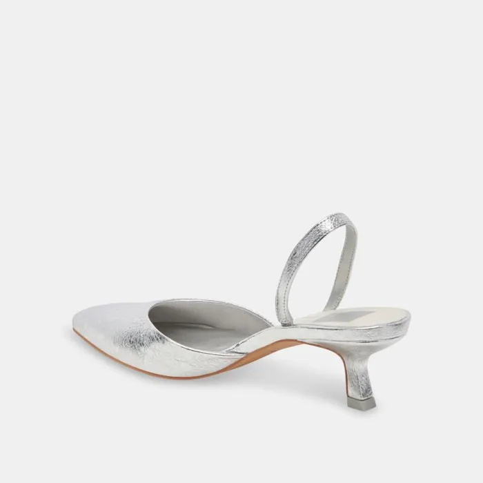 Dolce Vita Corsa Wide Heels Silver Crackled Leather Women Heels