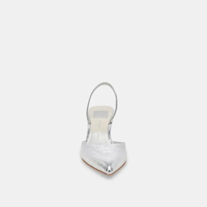 Dolce Vita Corsa Wide Heels Silver Crackled Leather Women Heels