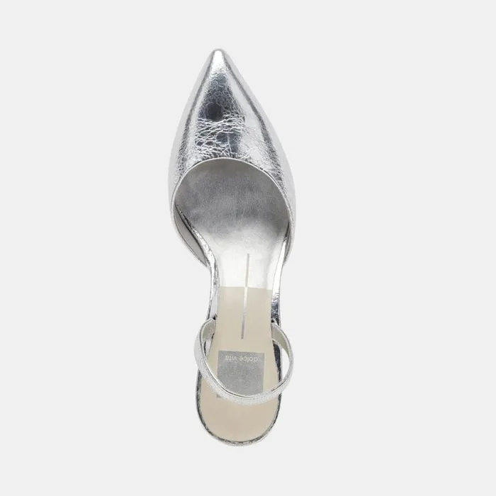 Dolce Vita Corsa Wide Heels Silver Crackled Leather Women Heels