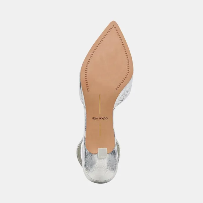 Dolce Vita Corsa Wide Heels Silver Crackled Leather Women Heels