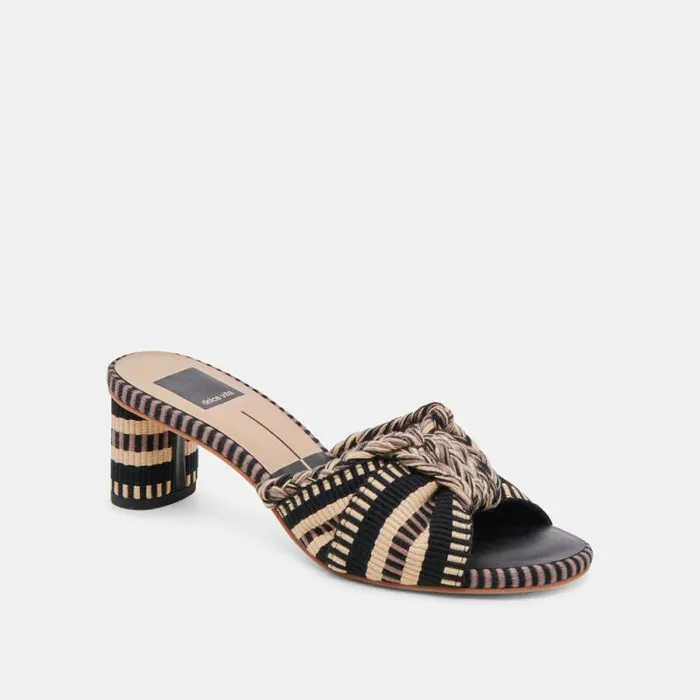 Dolce Vita Dallie Heels Black Multi Woven Women Sandals