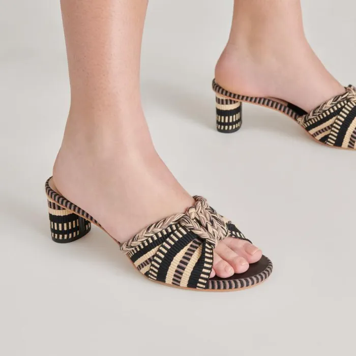 Dolce Vita Dallie Heels Black Multi Woven Women Sandals