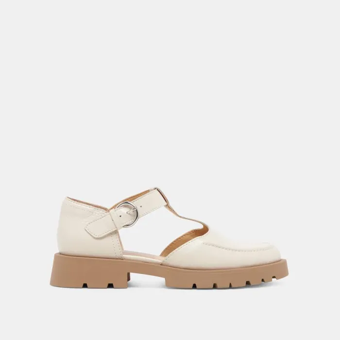 Dolce Vita Emilio Flats Cream Crinkle Patent Leather Women Flats and Loafers