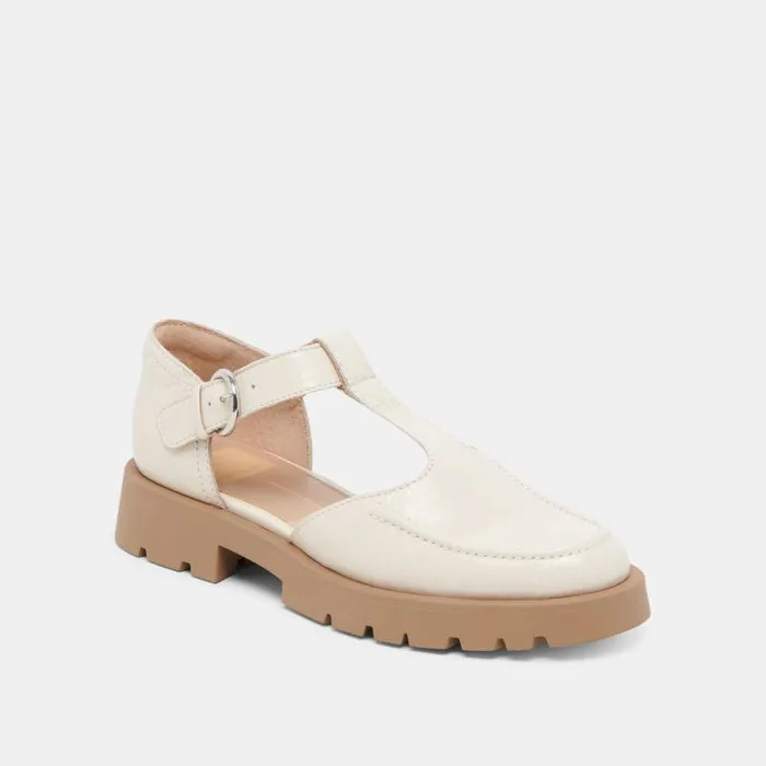 Dolce Vita Emilio Flats Cream Crinkle Patent Leather Women Flats and Loafers