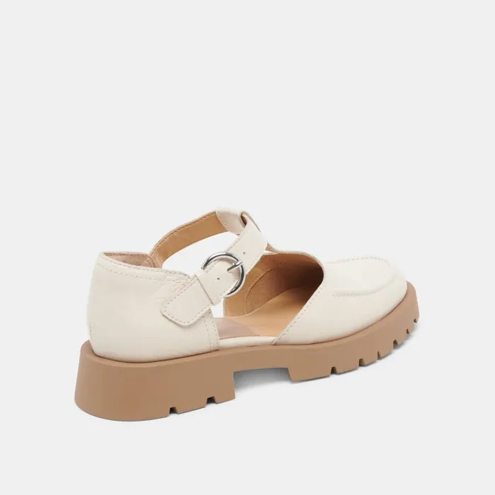 Dolce Vita Emilio Flats Cream Crinkle Patent Leather Women Flats and Loafers