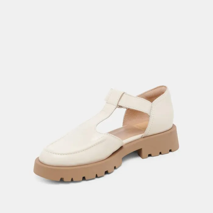 Dolce Vita Emilio Flats Cream Crinkle Patent Leather Women Flats and Loafers