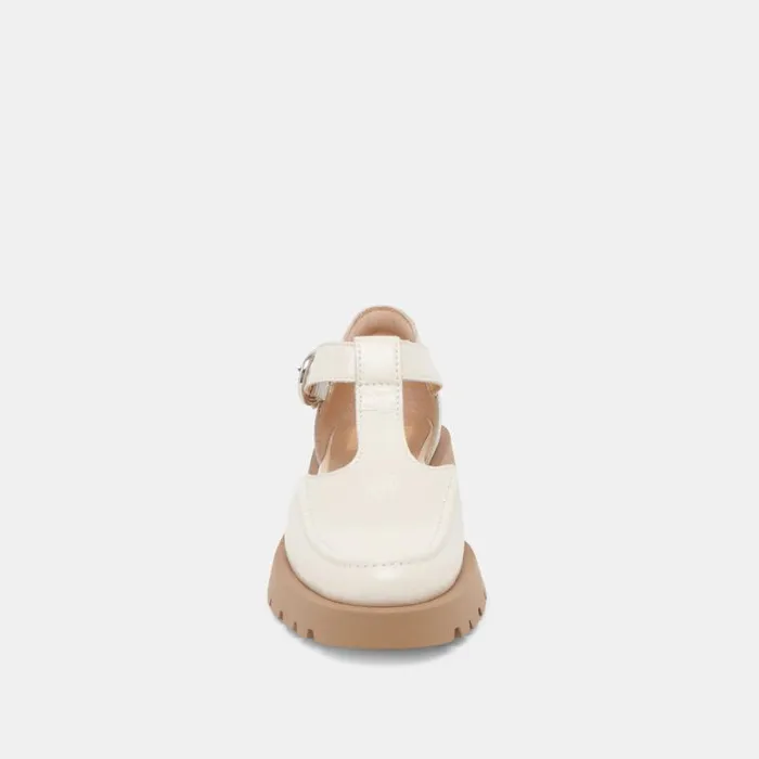 Dolce Vita Emilio Flats Cream Crinkle Patent Leather Women Flats and Loafers