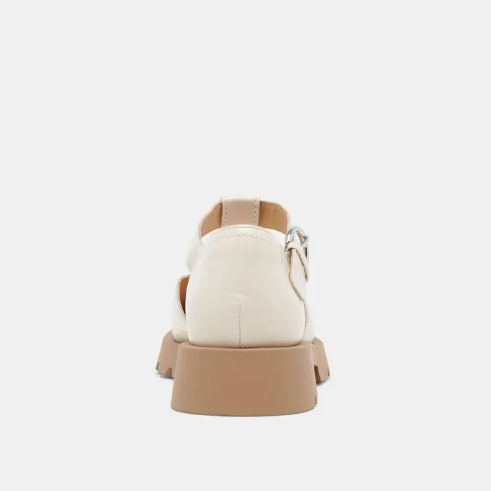 Dolce Vita Emilio Flats Cream Crinkle Patent Leather Women Flats and Loafers