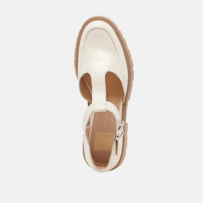 Dolce Vita Emilio Flats Cream Crinkle Patent Leather Women Flats and Loafers
