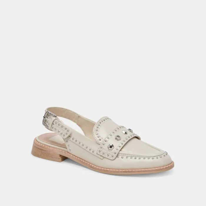 Dolce Vita Hardi Stud Loafers Ivory Crinkle Patent Women Flats and Loafers