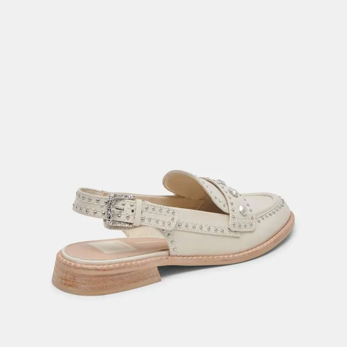 Dolce Vita Hardi Stud Loafers Ivory Crinkle Patent Women Flats and Loafers