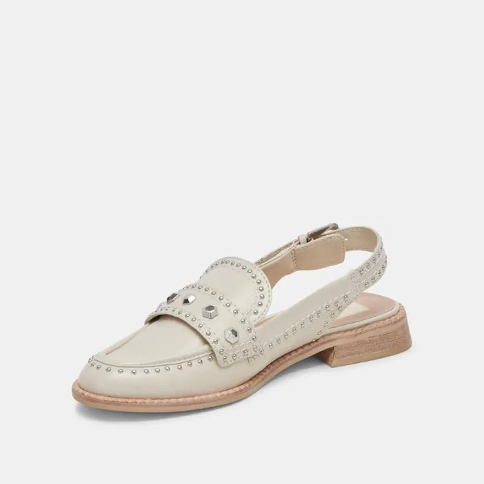 Dolce Vita Hardi Stud Loafers Ivory Crinkle Patent Women Flats and Loafers