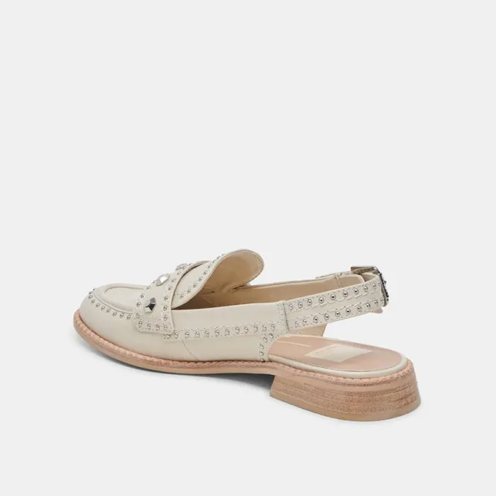 Dolce Vita Hardi Stud Loafers Ivory Crinkle Patent Women Flats and Loafers