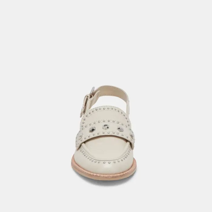 Dolce Vita Hardi Stud Loafers Ivory Crinkle Patent Women Flats and Loafers