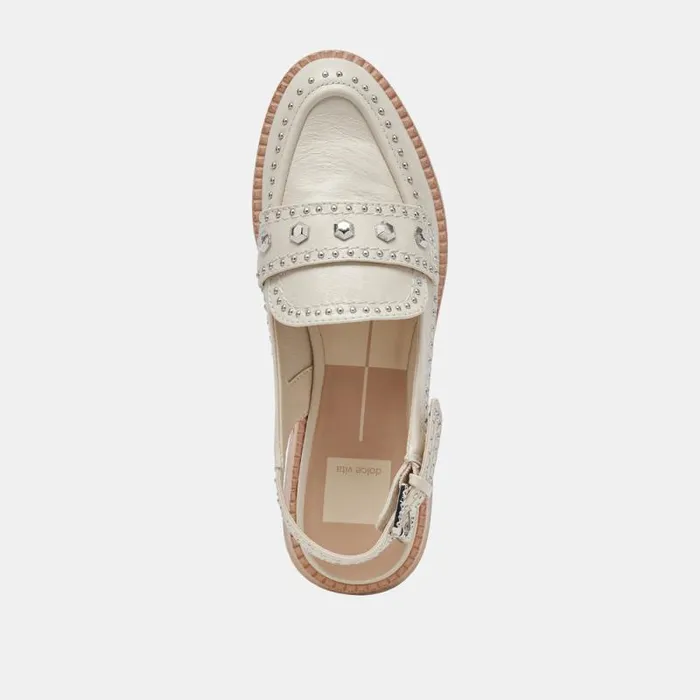 Dolce Vita Hardi Stud Loafers Ivory Crinkle Patent Women Flats and Loafers