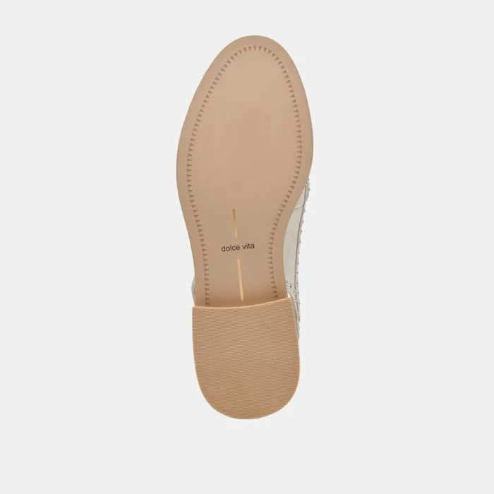Dolce Vita Hardi Stud Loafers Ivory Crinkle Patent Women Flats and Loafers